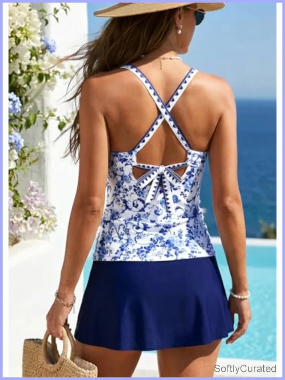 Tankini Swimsuit Two Piece Tummy Control Bathing Suit with Skirt V-Neck